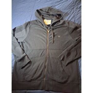 True Religion Hoodie Mens‎ 2XL Black Full Zip Fleece World Tour Buddha Y2K